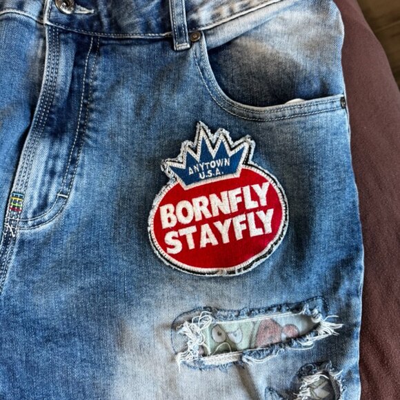 VINTAGE Born Fly Jean Shorts Distressed Sour Patch Candy Theme JNCO Y2K SKATER - Picture 8 of 14